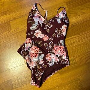Floral burgundy swimsuit/bodysuit